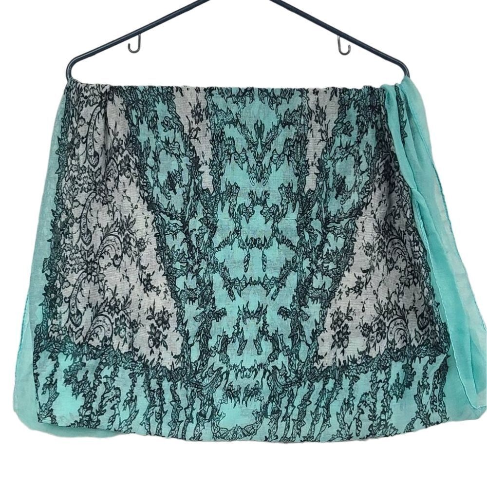 Mint Green Gray Paisley Infinity Scarf Lightweight Sheer Boho Loop Coastal Chic